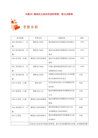 备战高考历史 高频考点解密 专题08 雅典民主政治形成的背景、特点及影响教学案-人教版高三全册历史教学案