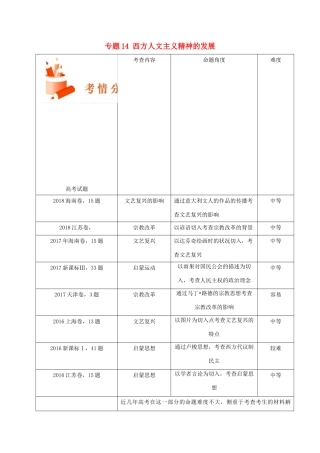 备战高考历史 高频考点解密 专题14 西方人文主义精神的发展教学案-人教版高三全册历史教学案