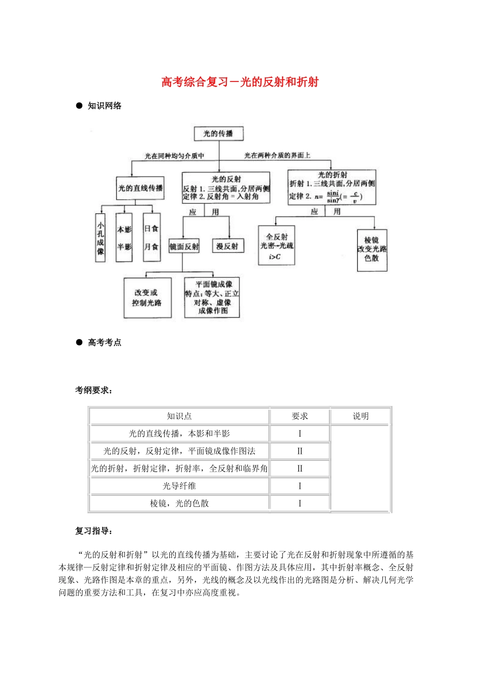 北京市2013届高三物理二轮复习 光的反射和折射教学案_第1页