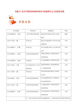 备战高考历史 高频考点解密 专题18 近代中国经济结构的变动与民族资本主义的曲折发展教学案-人教版高三全册历史教学案