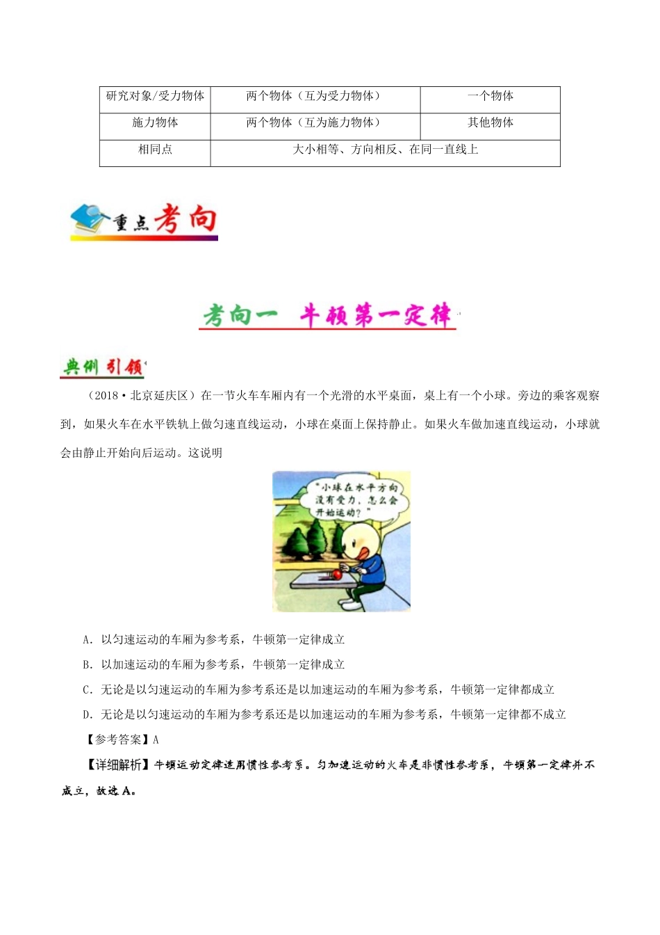 备战高考物理 考点一遍过 专题10 牛顿第一、三定律-岳麓版高三必修1物理素材_第2页