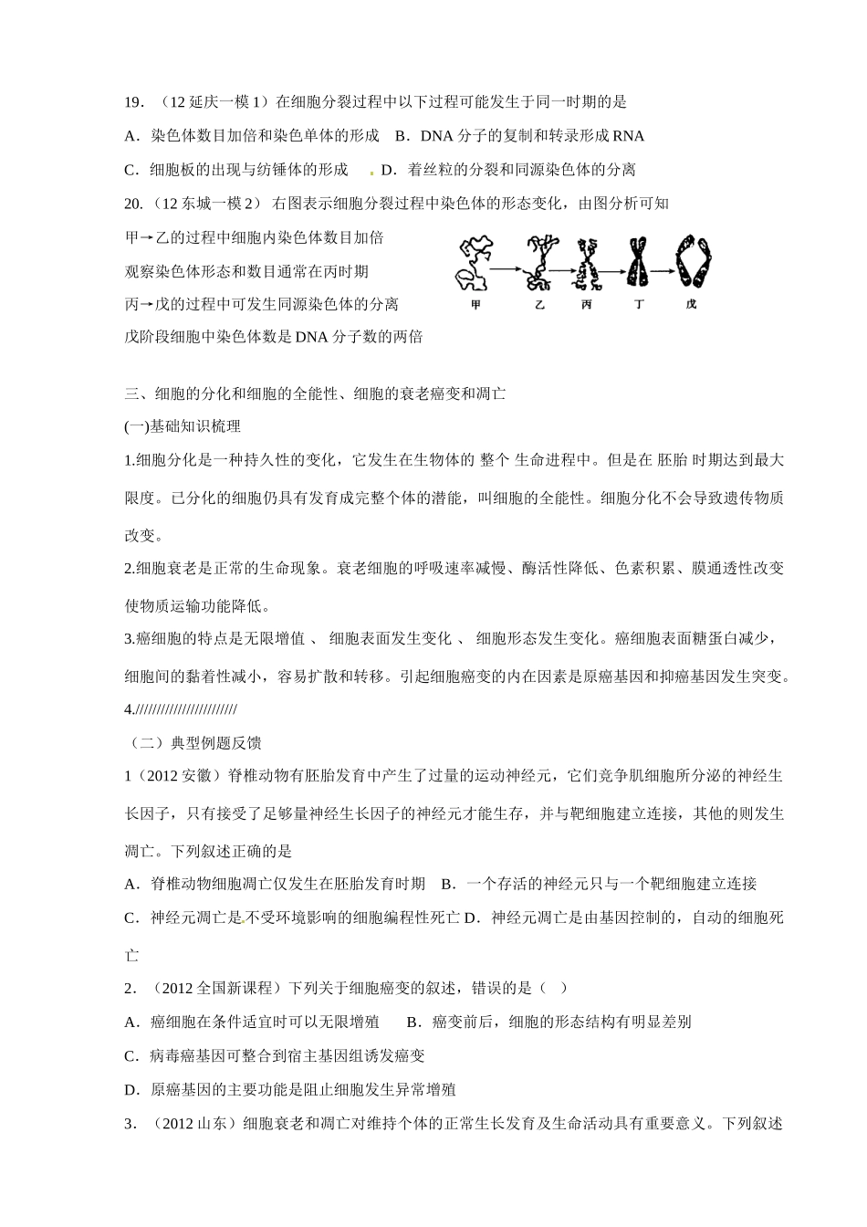 北京市延庆县第三中学2013届高三生物二轮复习 专题七 遗传的细胞学基础教案 浙教版_第3页