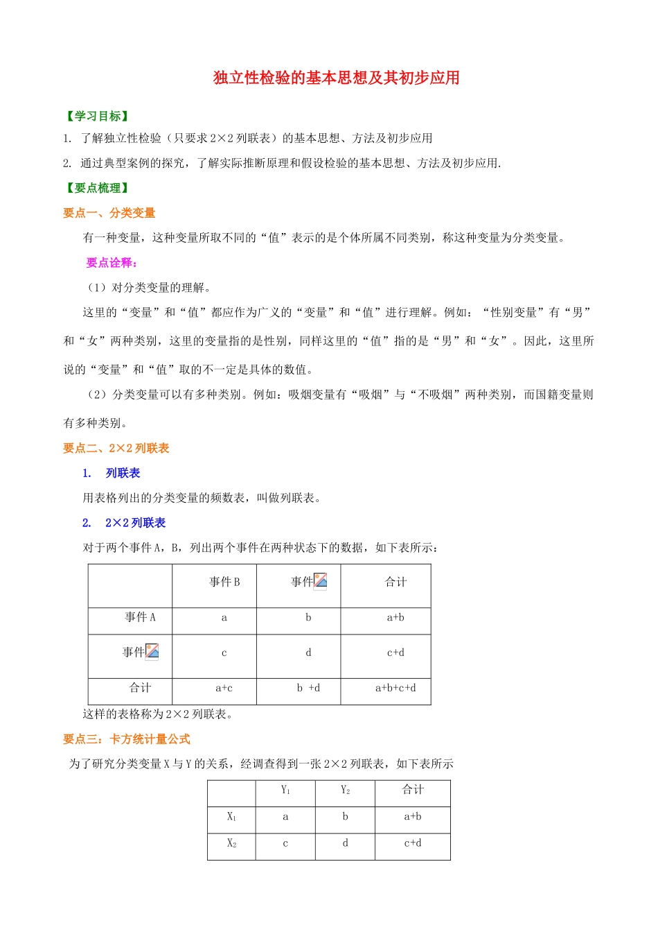 北京四中2014届高三数学总复习 独立性检验的基本思想及其初步应用知识讲解 _第1页
