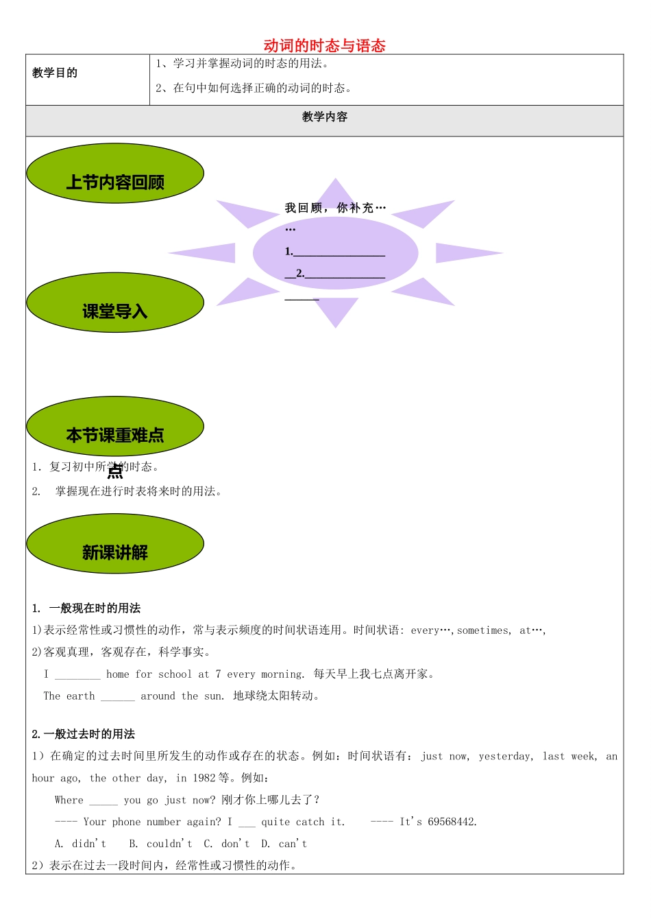 北京聚智堂培训学校2014高中英语 Unit3 动词的时态与语态讲义_第1页