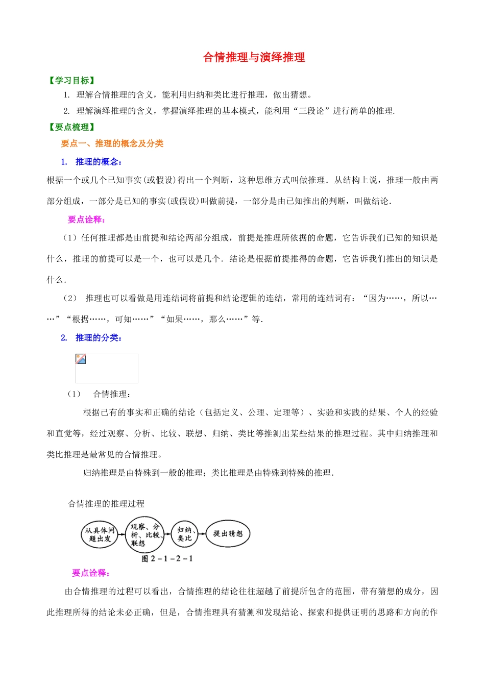 北京四中2014届高三数学总复习 合情推理与演绎推基础知识讲解 _第1页