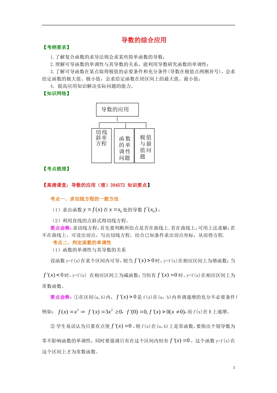 北京四中2014年高考数学总复习 导数的综合应用（提高）知识梳理教案 理_第1页