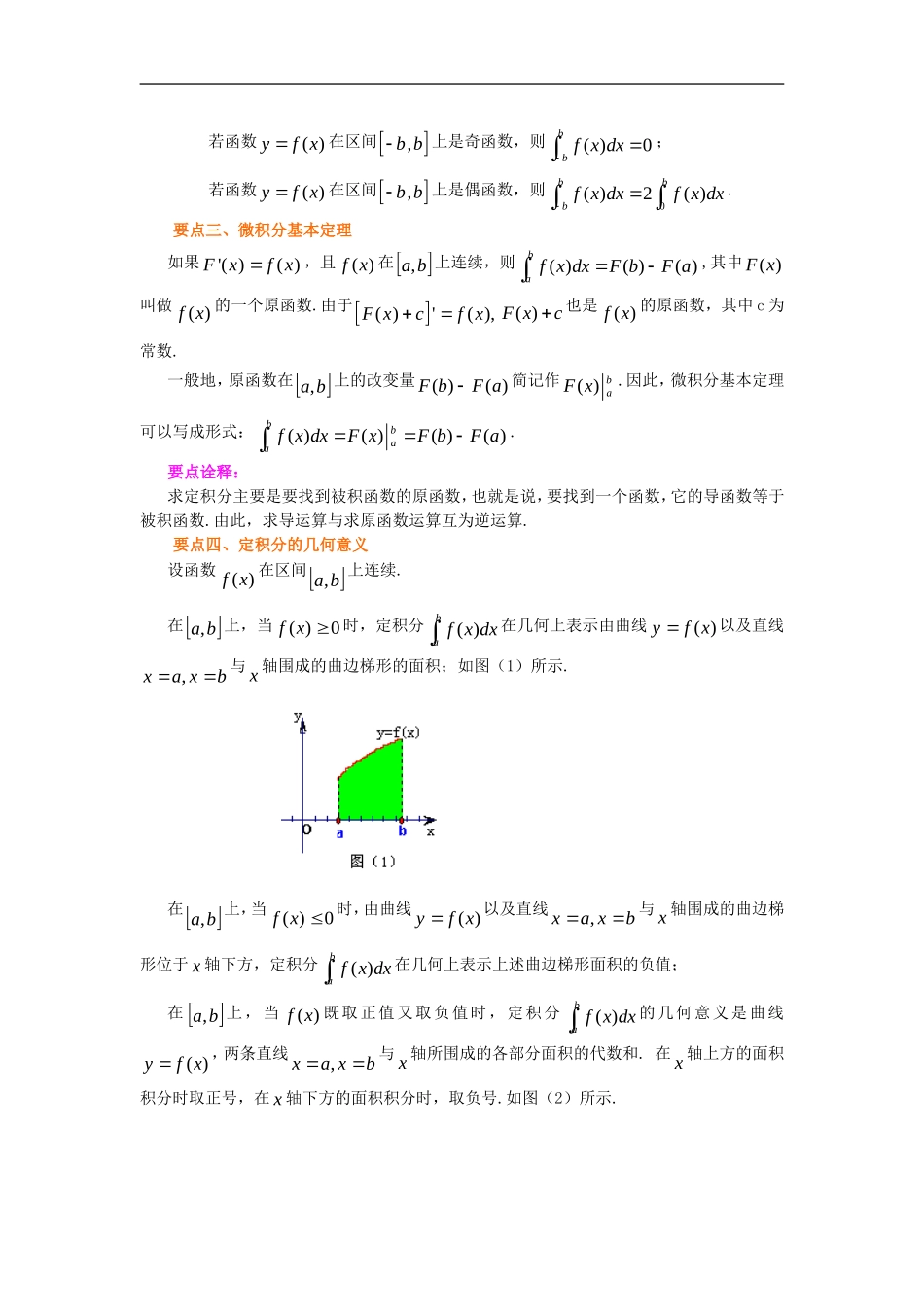 北京四中2014年高考数学总复习 定积分和微积分基本定理知识梳理教案_第2页