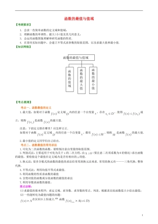 北京市第四中学2014届高三数学总复习 函数的最值与值域 知识梳理 新人教A版 