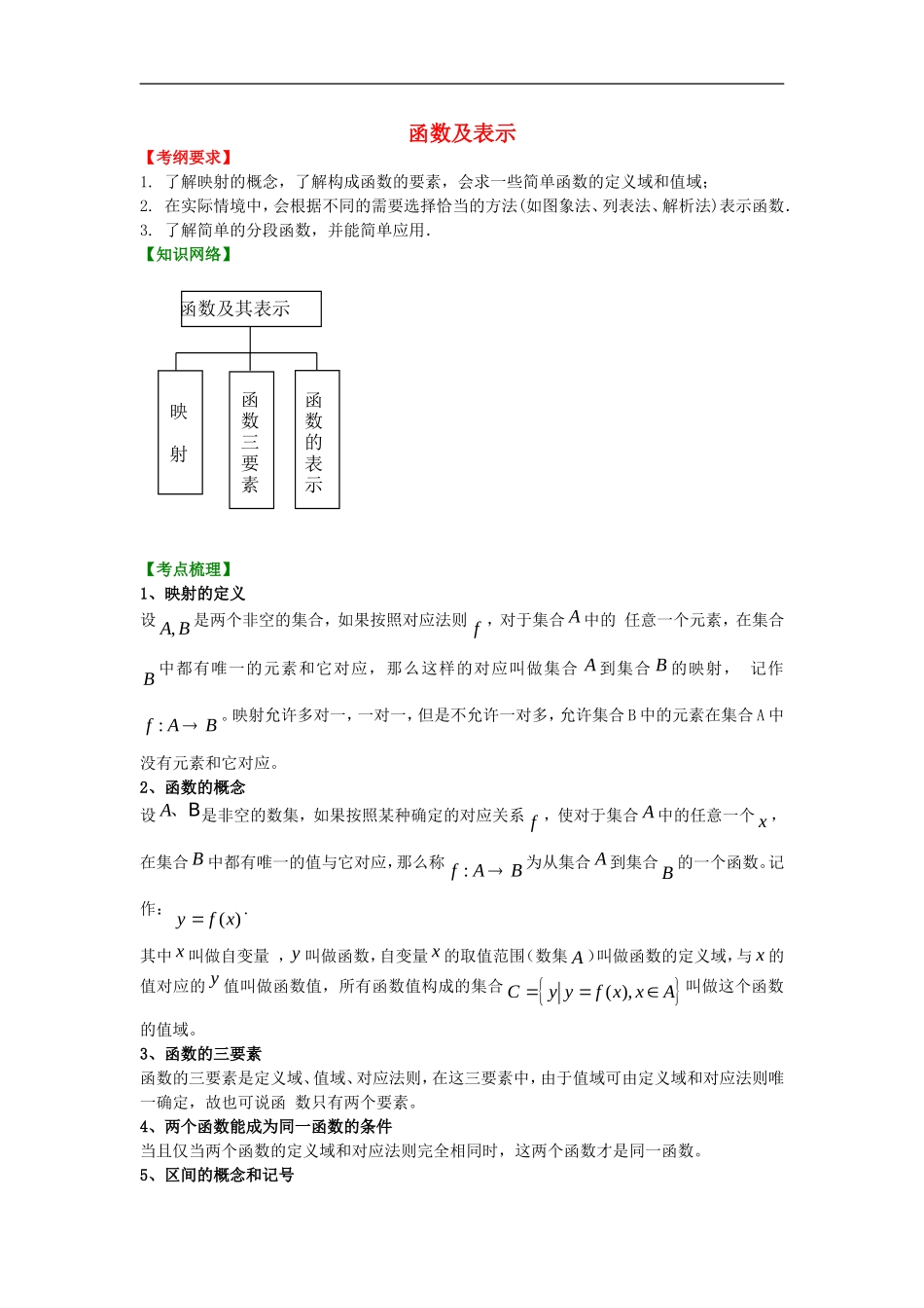 北京四中2014年高考数学总复习 函数及表示知识梳理教案_第1页