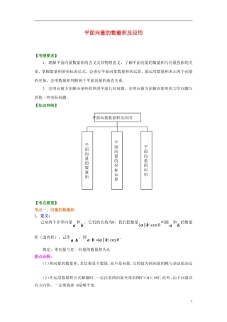 北京四中2014年高考数学总复习 平面向量的数量积及应用（提高）知识梳理教案