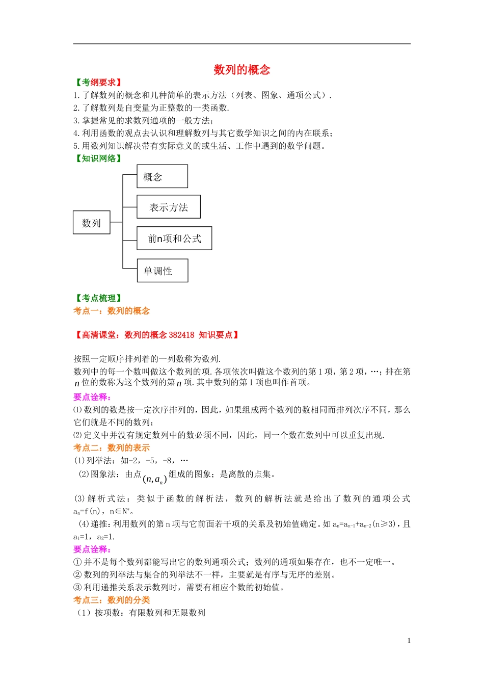 北京四中2014年高考数学总复习 数列的概念知识梳理教案_第1页