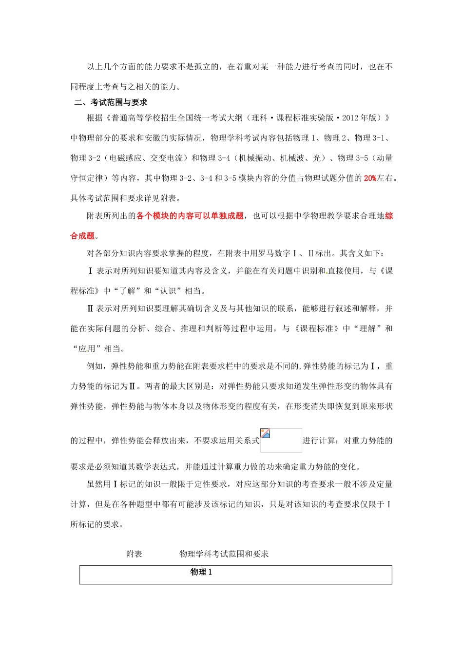 安徽省2013年高考物理考试说明附题型示例_第2页