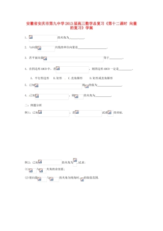 安徽省安庆市第九中学2013届高三数学总复习《第十二课时 向量的复习》学案
