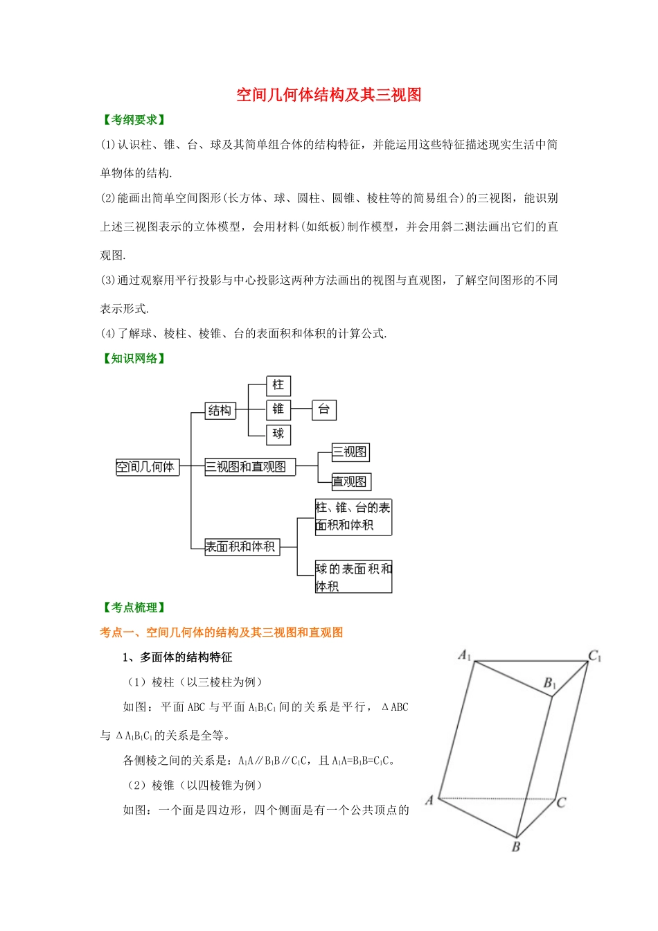 北京四中高考数学总复习 空间几何体结构及其三视图基础知识讲解_第1页