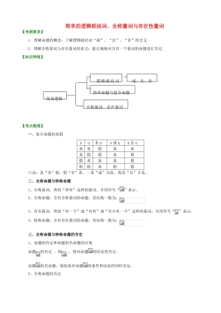 北京四中高考数学总复习 知识梳理简单的逻辑联结词、全称量词与存在性量词