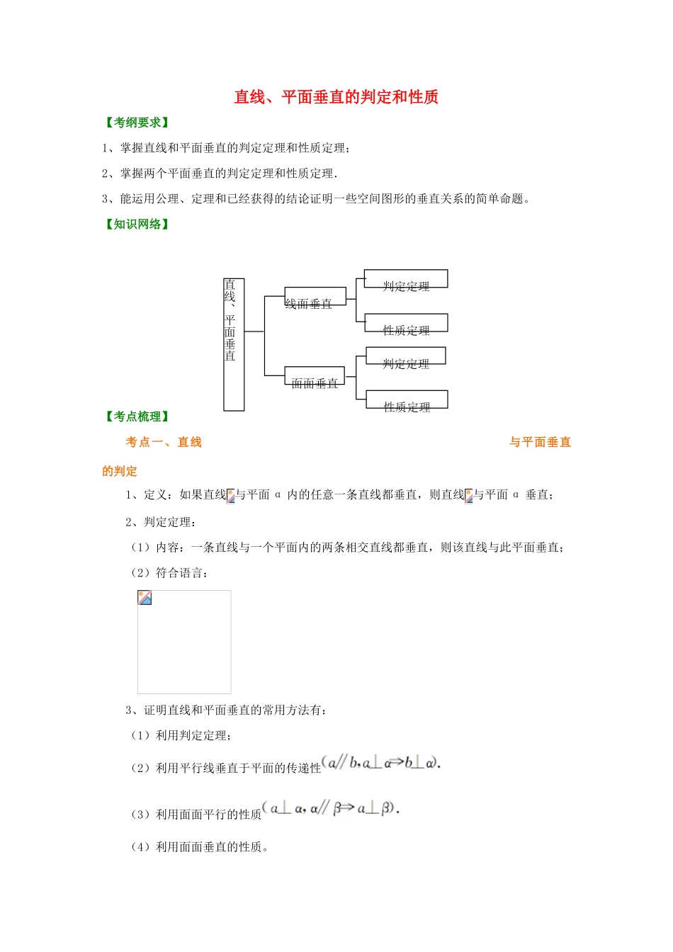 北京四中高考数学总复习 直线、平面垂直的判定和性质基础知识讲解_第1页