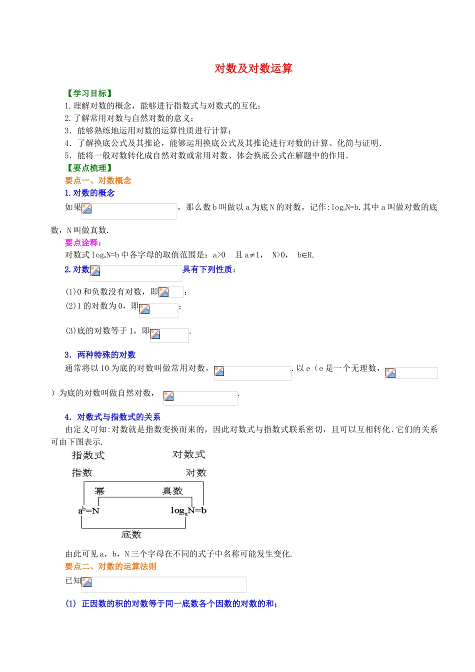 北京四中高中数学 对数及对数运算提高知识讲解 新人教A版必修1_第1页