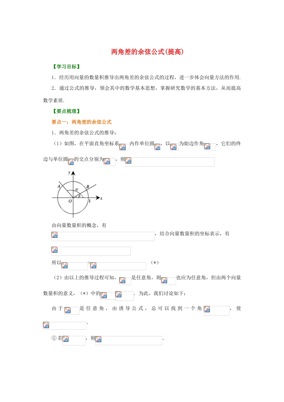 北京四中高中数学 两角差的余弦公式提高知识讲解 新人教A版必修1_第1页