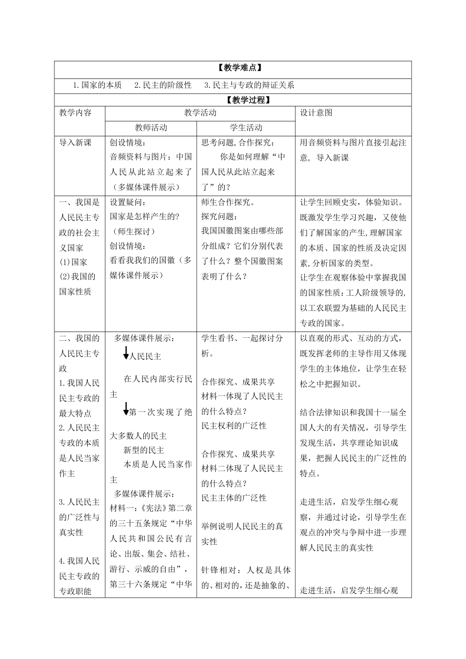 安徽省合肥市第九中学2014年高中政治 人民民主专政 本质是人民当家作主教案 新人教版必修2_第2页