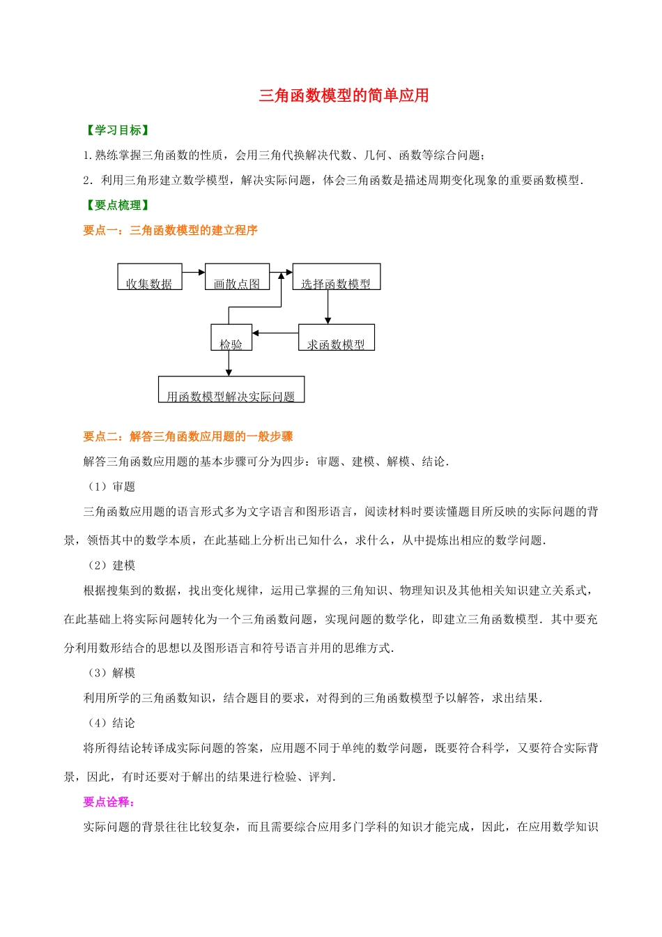 北京四中高中数学 三角函数模型的简单应用基础知识讲解 新人教A版必修1_第1页