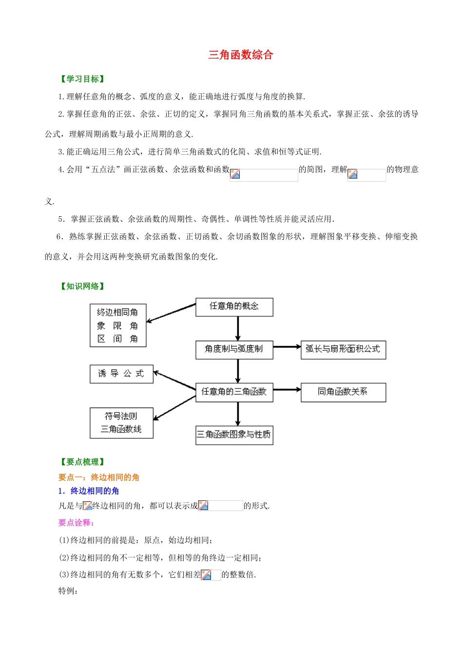 北京四中高中数学 三角函数综合基础知识讲解 新人教A版必修1_第1页