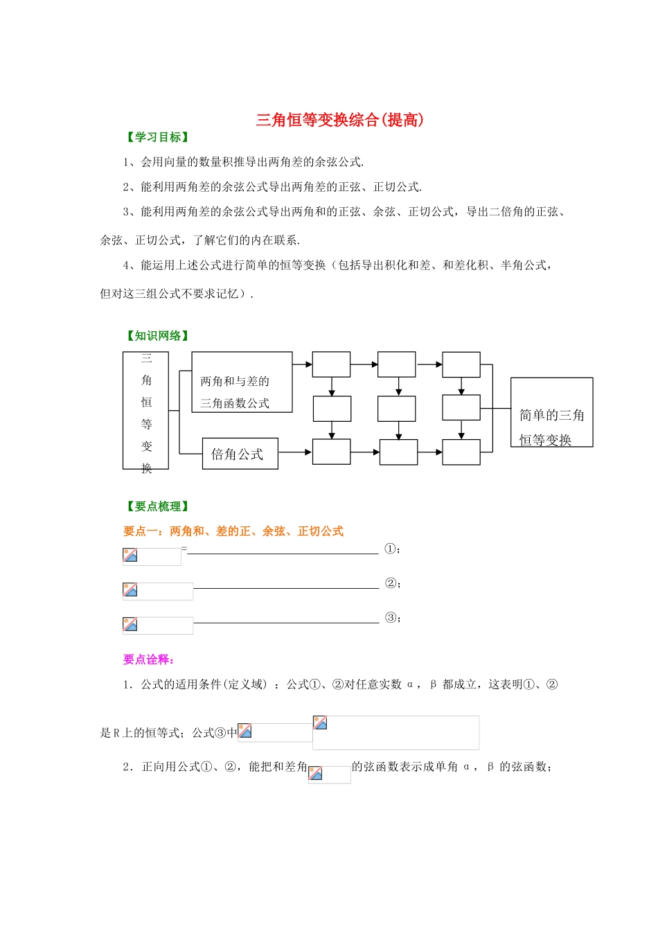 北京四中高中数学 三角恒等变换综合提高知识讲解 新人教A版必修1_第1页