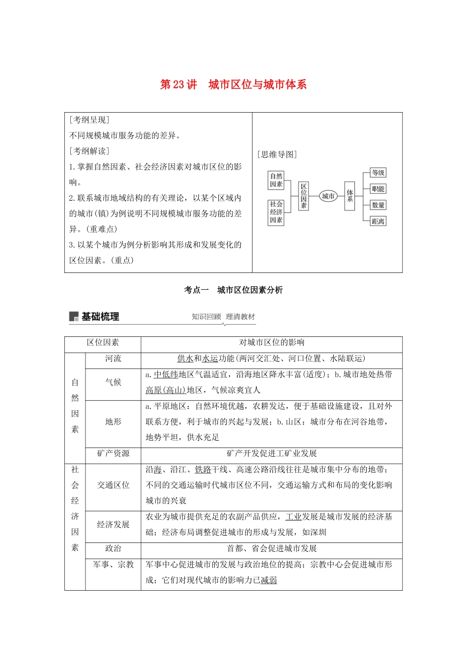 版高考地理新导学大一轮复习 第二册 第二单元 城市与地理环境 第23讲 城市区位与城市体系讲义（含解析）鲁教版-鲁教版高三第二册地理教案_第1页