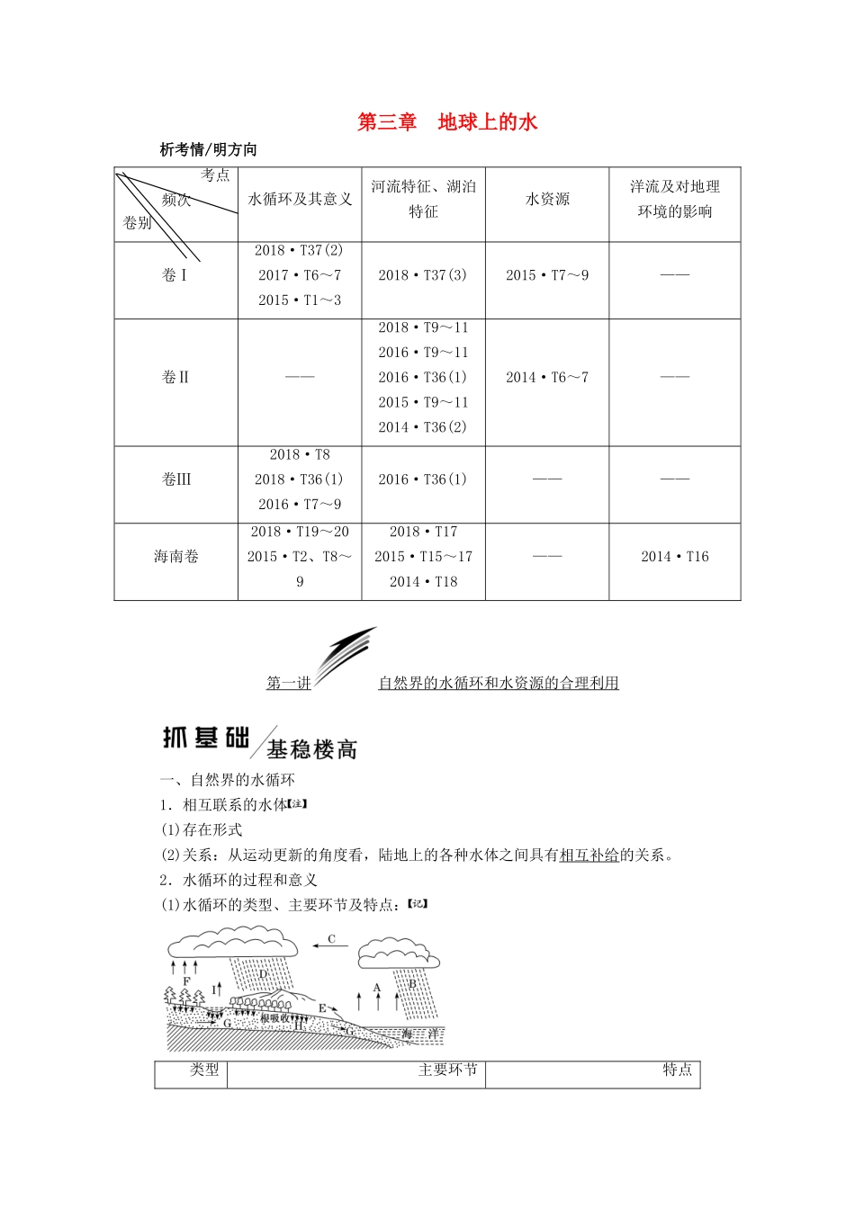 版高考地理一轮复习 第一模块 第三章 地球上的水 第一讲 自然界的水循环和水资源合理利用学案（含解析）新人教版-新人教版高三全册地理学案_第1页