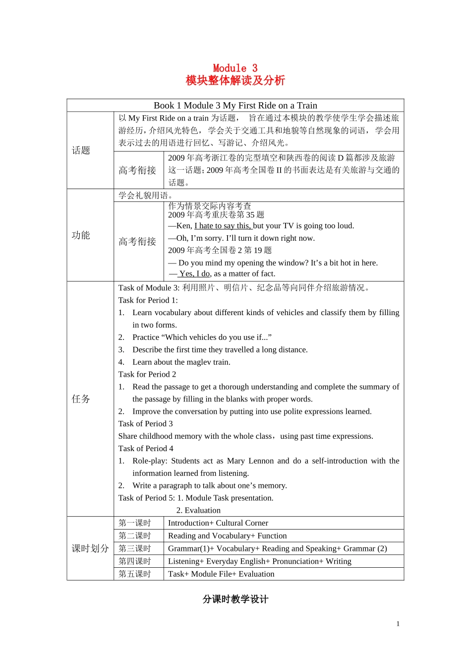 必修1Module 3模块整体解读及分析 _第1页