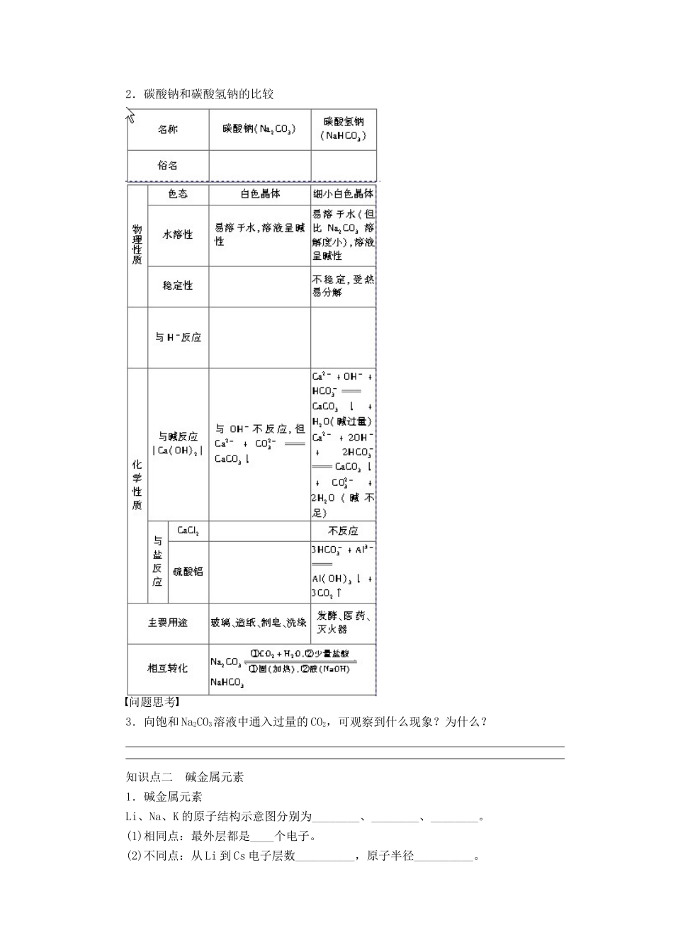 安徽省蚌埠铁中2014届高中化学《钠的其它常见化合物》全册复习导学案_第2页