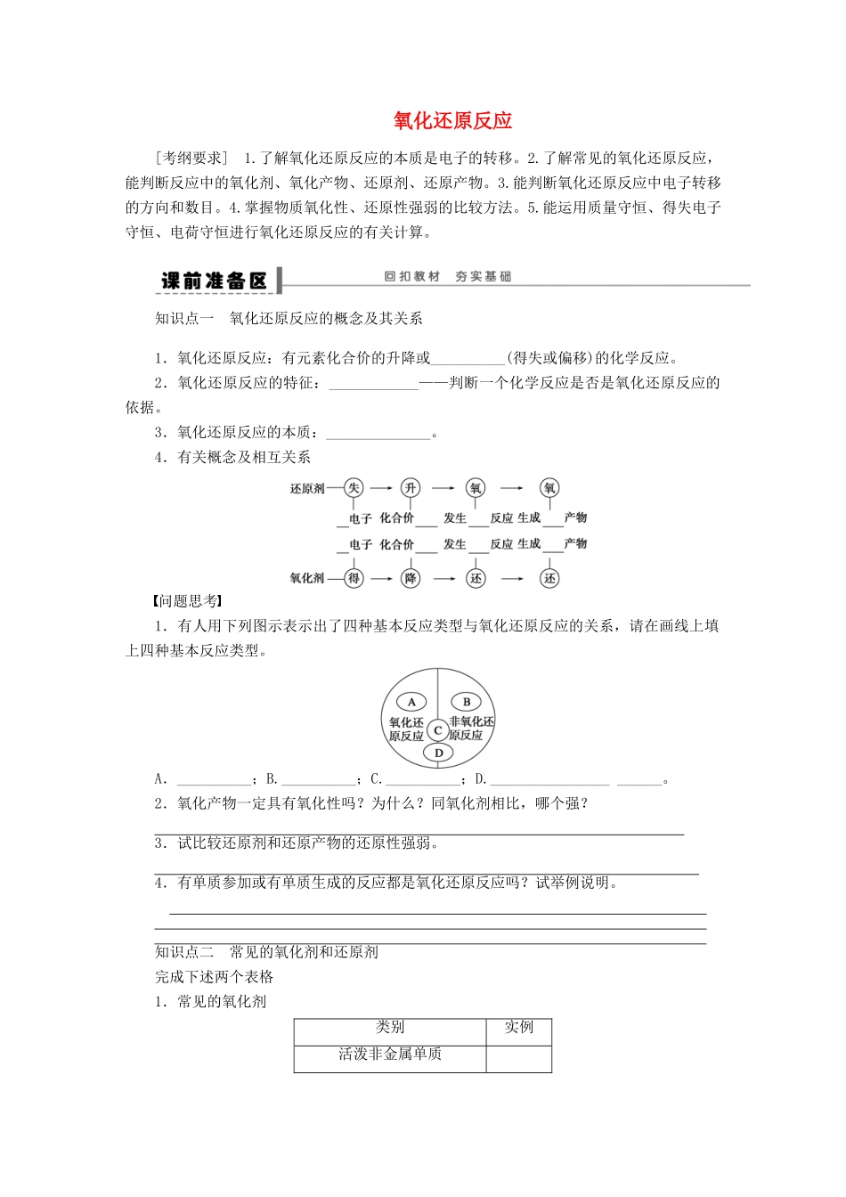 安徽省蚌埠铁中2014届高中化学《氧化还原反应》全册复习导学案_第1页