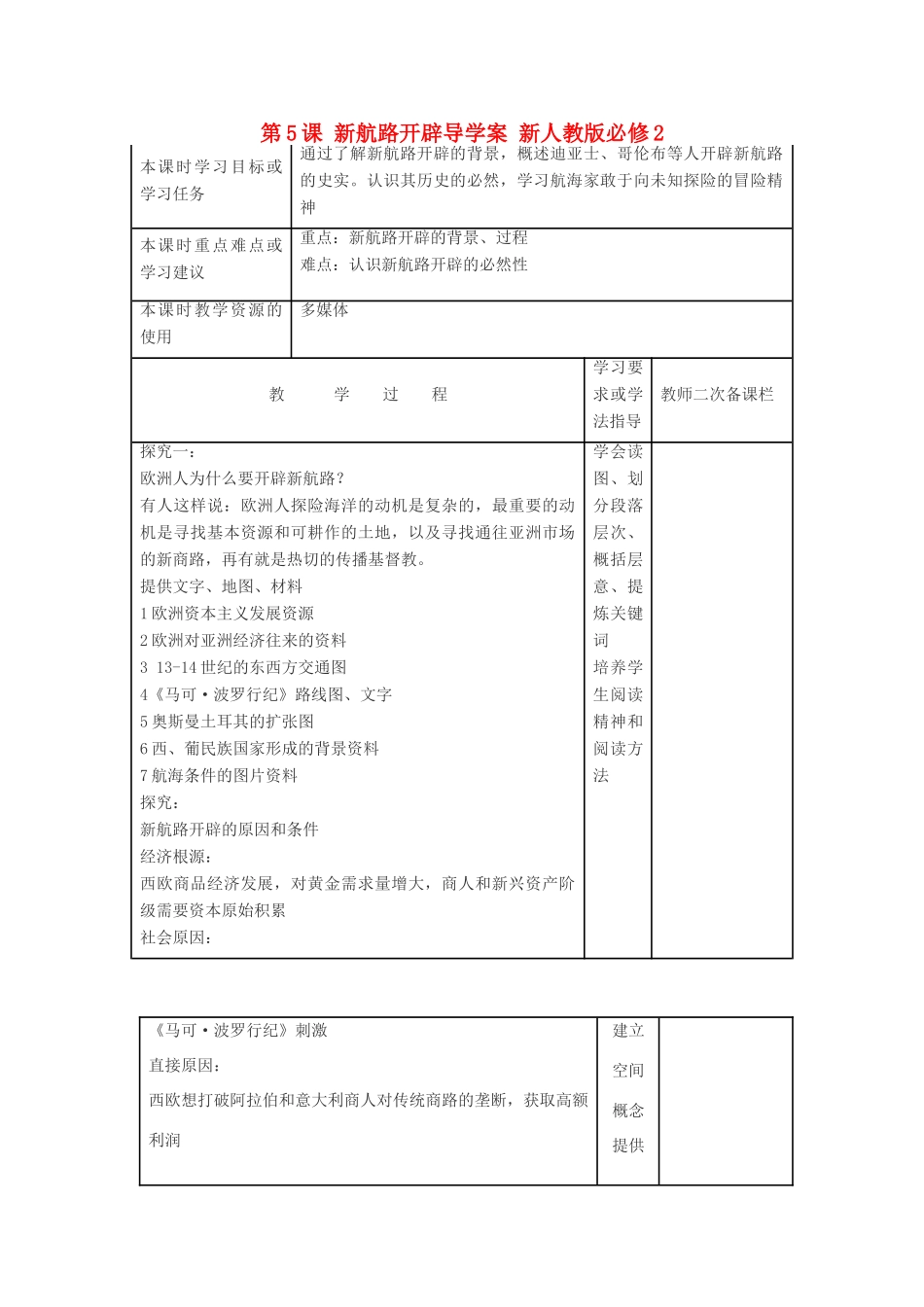 安徽省灵璧中学2014年高中历史  第5课 新航路开辟导学案 新人教版必修2_第1页