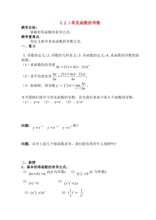 常见函数的导数