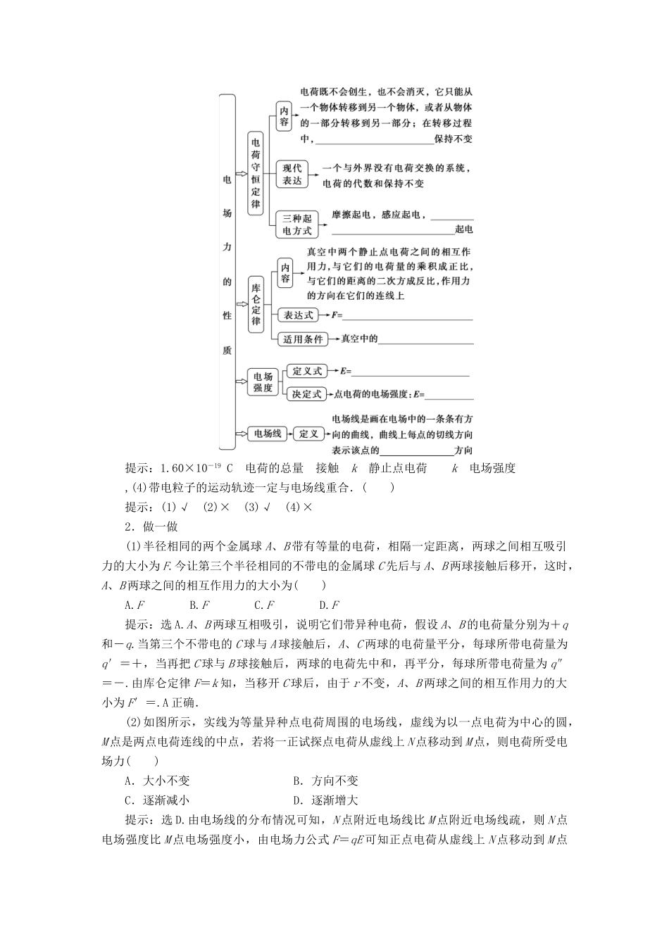 版高考物理一轮复习 第七章 静电场 1 第一节 电场力的性质学案-人教版高三全册物理学案_第2页