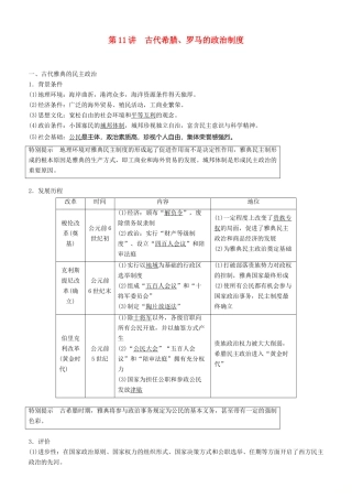 度高考历史一轮复习 专题四 古代希腊、罗马和近代西方的政治文明 第11讲 古代希腊、罗马的政治制度学案-人教版高三全册历史学案