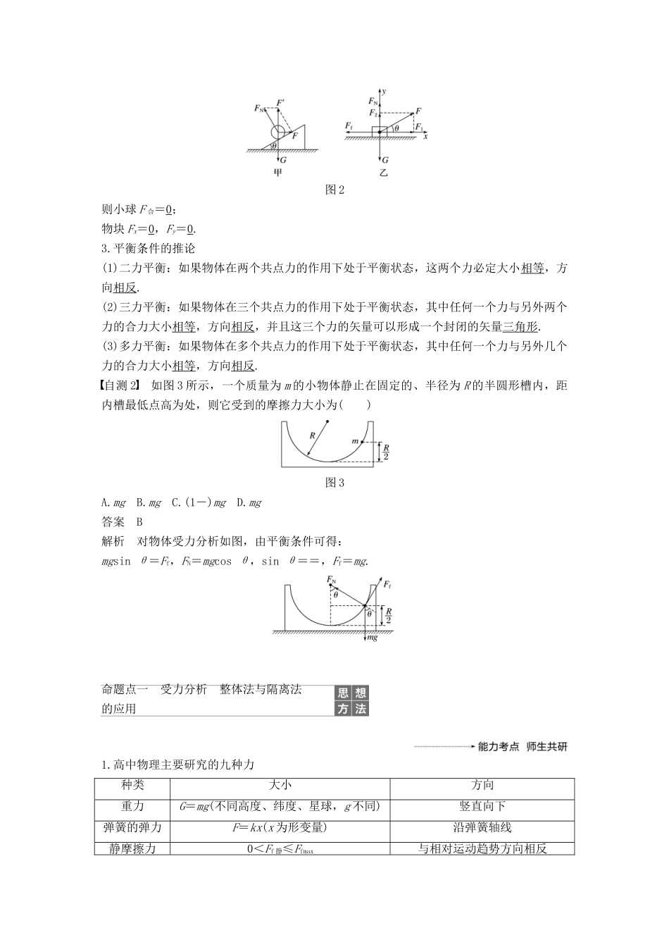 度高考物理一轮复习 第二章 相互作用 专题强化二 受力分析 共点力的平衡学案-人教版高三全册物理学案_第2页