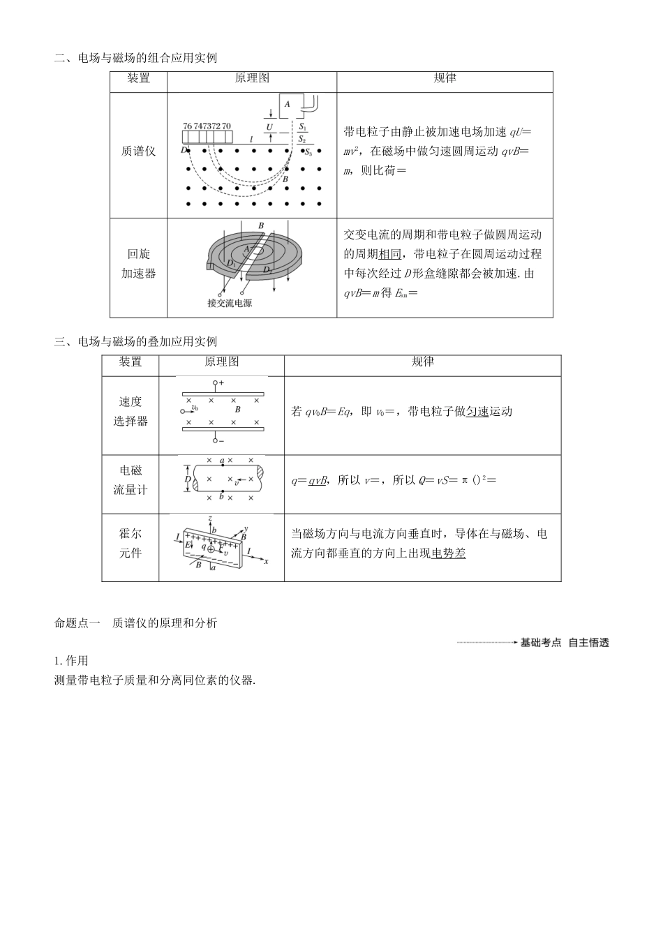 度高考物理一轮复习 第九章 磁场 专题强化十 带电粒子在复合场中运动的实例分析学案-人教版高三全册物理学案_第2页