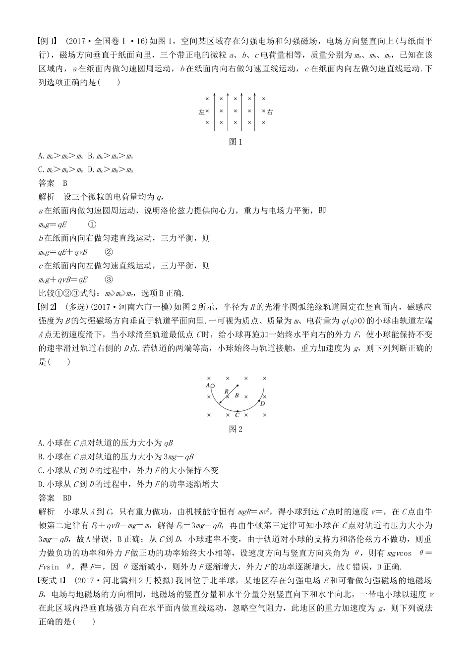 度高考物理一轮复习 第九章 磁场 专题强化十一 带电粒子在叠加场和组合场中的运动学案-人教版高三全册物理学案_第2页