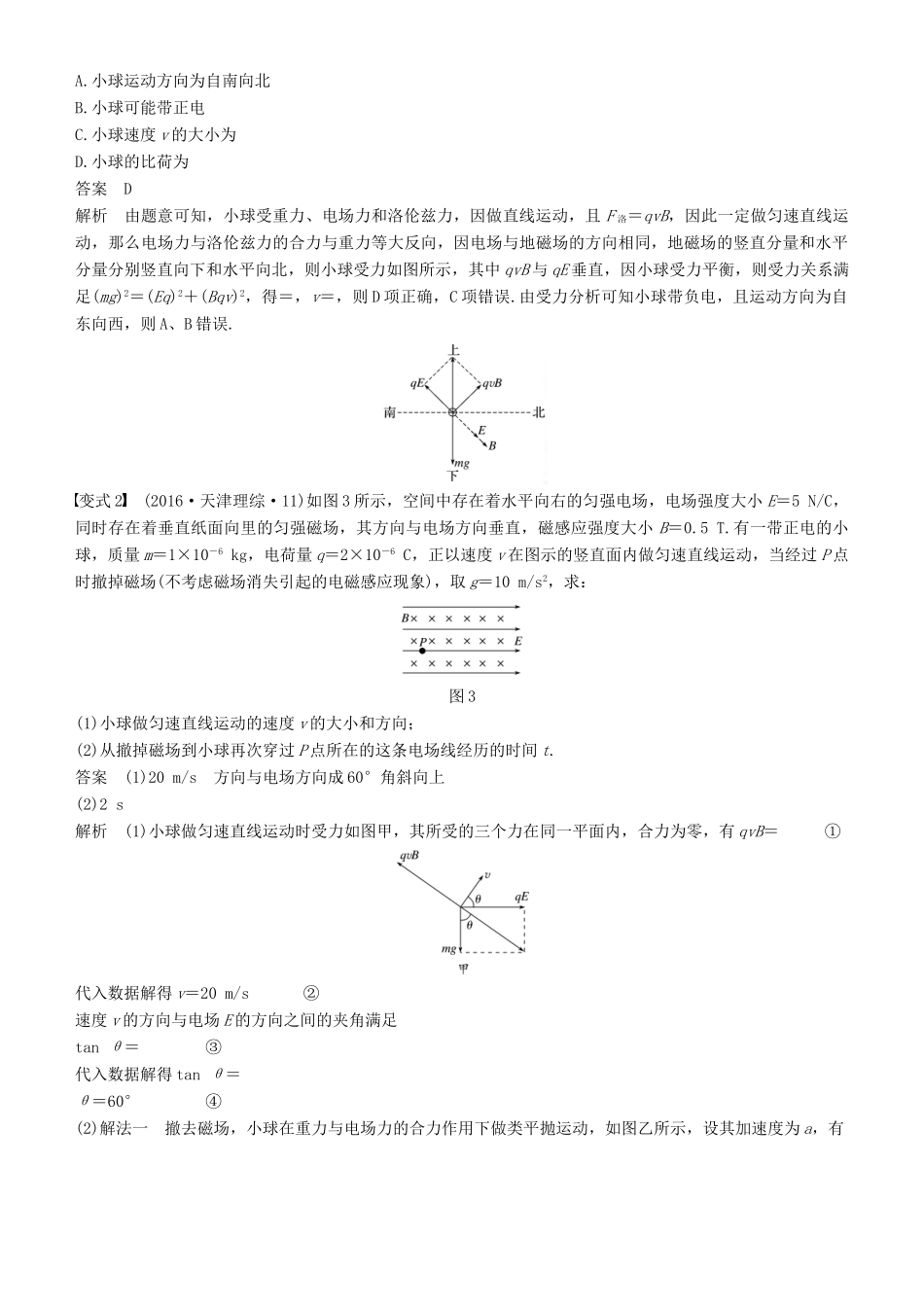 度高考物理一轮复习 第九章 磁场 专题强化十一 带电粒子在叠加场和组合场中的运动学案-人教版高三全册物理学案_第3页