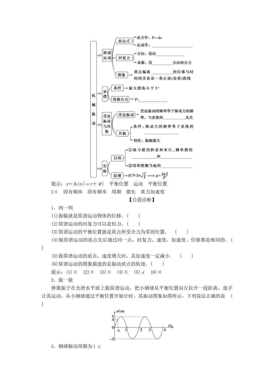 版高考物理一轮复习 第十四章 机械振动与机械波 1 第一节 机械振动（实验：探究单摆的运动、用单摆测定重力加速度）学案-人教版高三全册物理学案_第2页