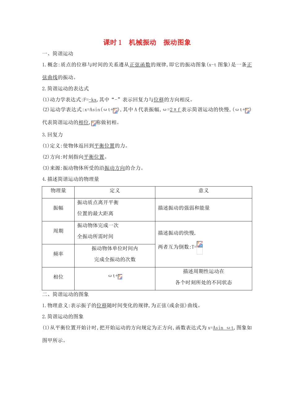 版高考物理一轮复习 第十章 机械振动 机械波 课时1 机械振动 振动图象学案 新人教版-新人教版高三全册物理学案_第1页