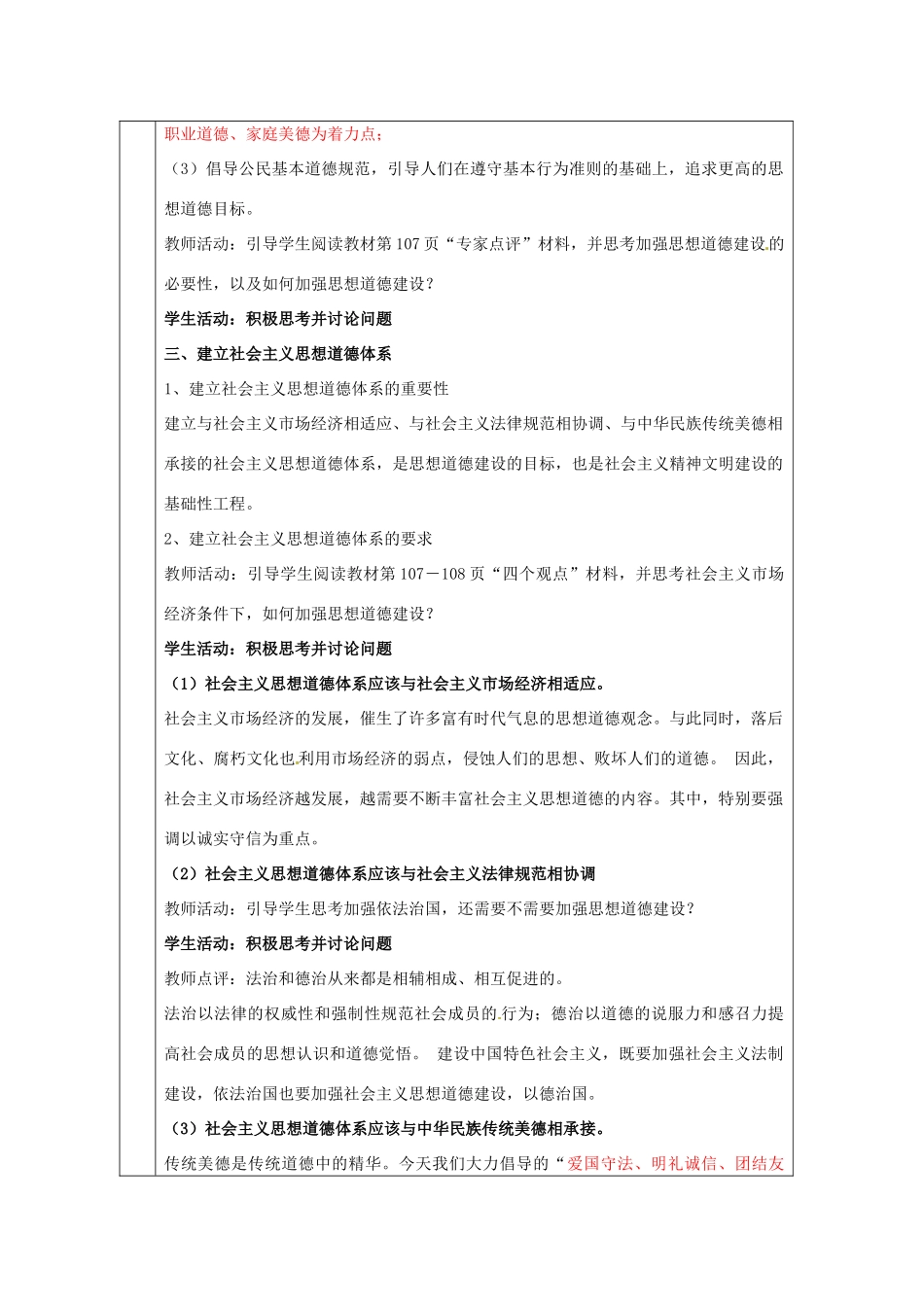 安徽省黄山市田家炳实验中学高中政治 第四单元 第十课 加强思想道德建设导学案 新人教版必修3_第3页