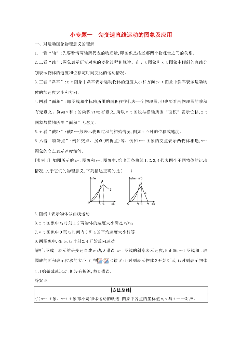 版高考物理一轮复习 第一章 运动的描述 匀变速直线运动 小专题一 匀变速直线运动的图象及应用学案 新人教版-新人教版高三全册物理学案_第1页