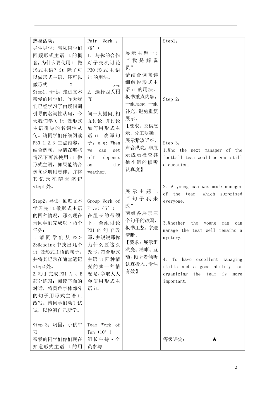 安徽省铜都双语学校2014年高中英语 Unit2 Preparatory subject it导学案 牛津译林版必修3_第2页