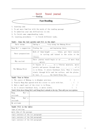 甘肃省兰州新区舟曲中学2014高中英语 Unit3 Travel journal导学案 新人教版必修1