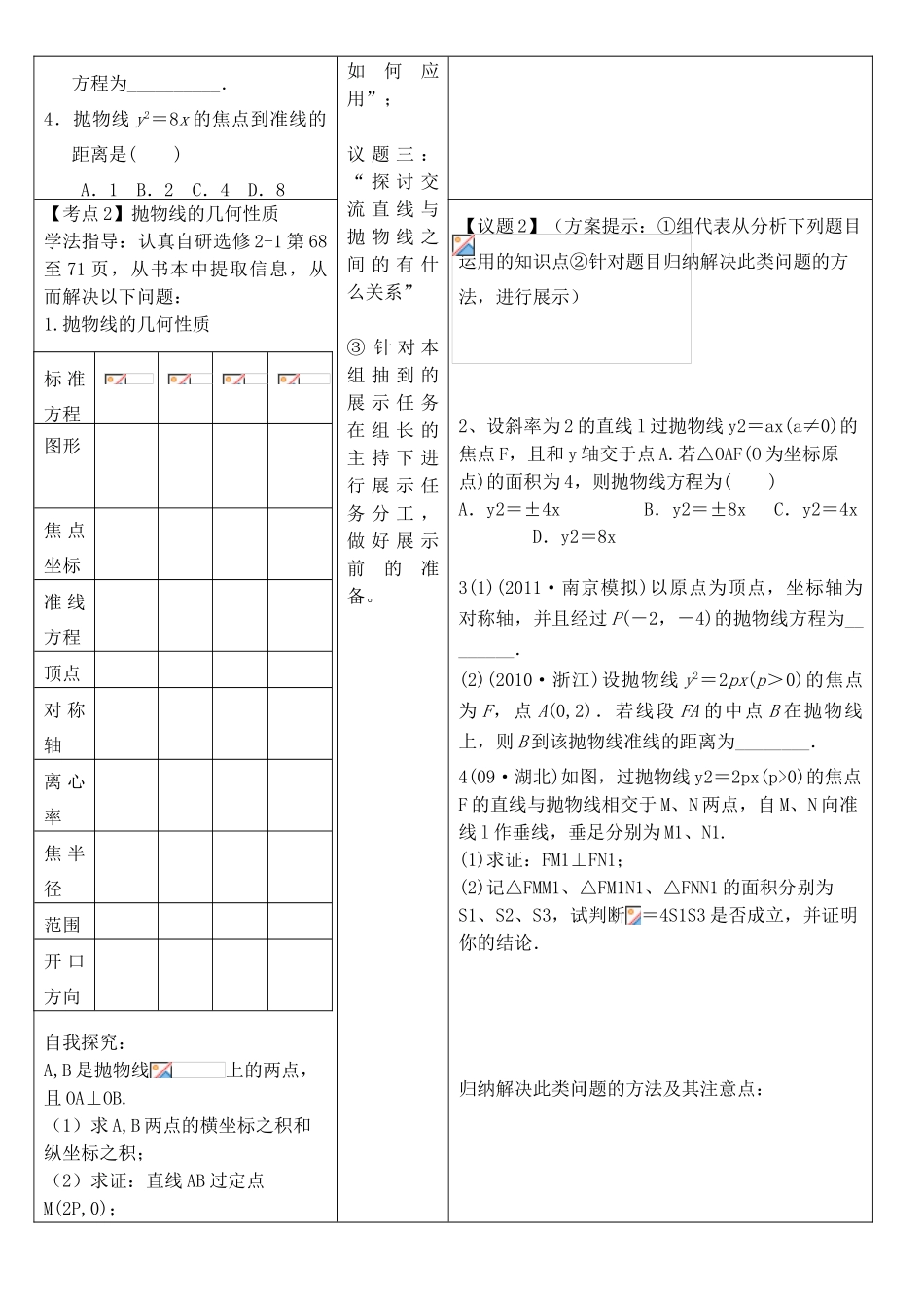 安徽省铜都双语学校高考数学总复习 抛物线学案_第2页