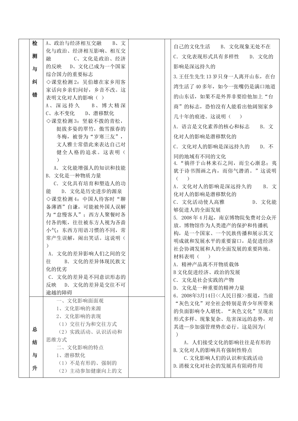 甘肃省金昌一中高二政治《感受文化影响》导学案 新人教版_第3页