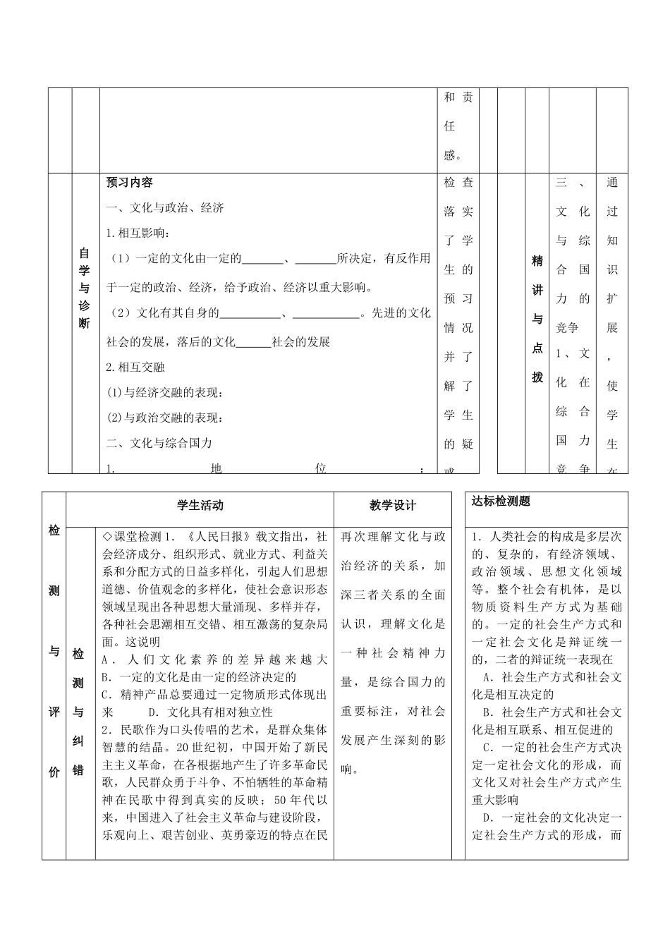甘肃省金昌一中高二政治《文化与经济、政治》导学案 新人教版_第3页