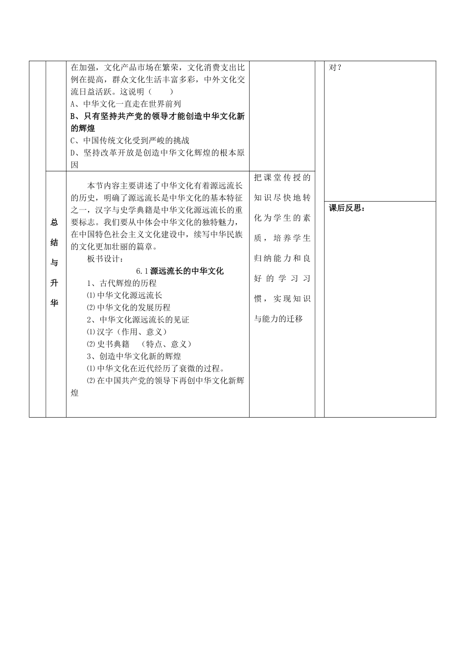 甘肃省金昌一中高二政治《源远流长的中华文化》导学案 新人教版_第3页