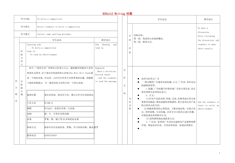 甘肃省金昌一中高三英语 Unit2 Writing学案_第1页